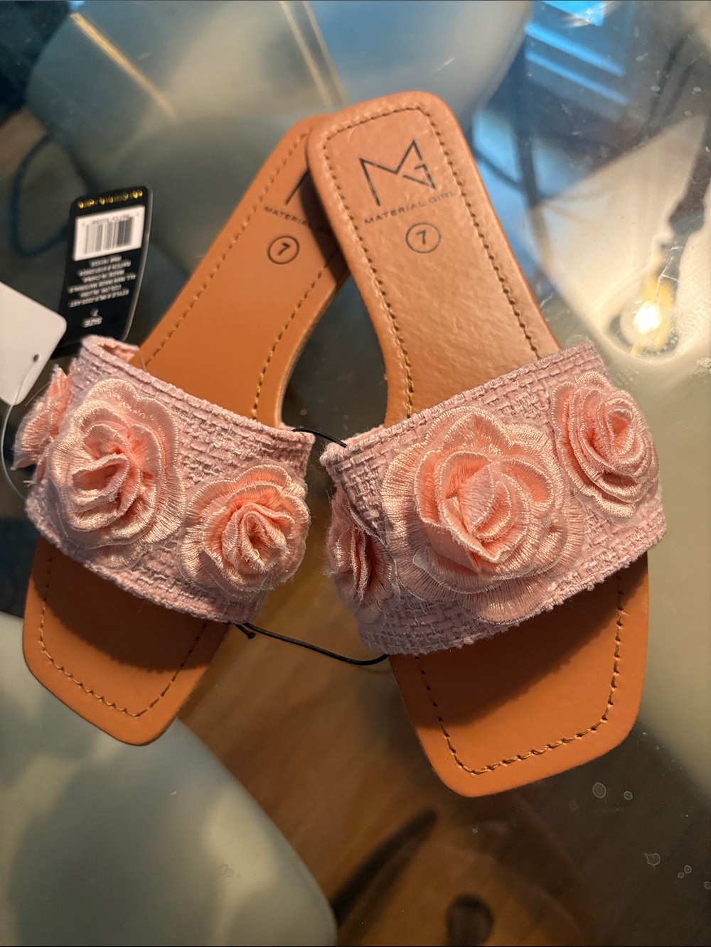 Material Girl Blush Pink Floral Rose Slide Sandals